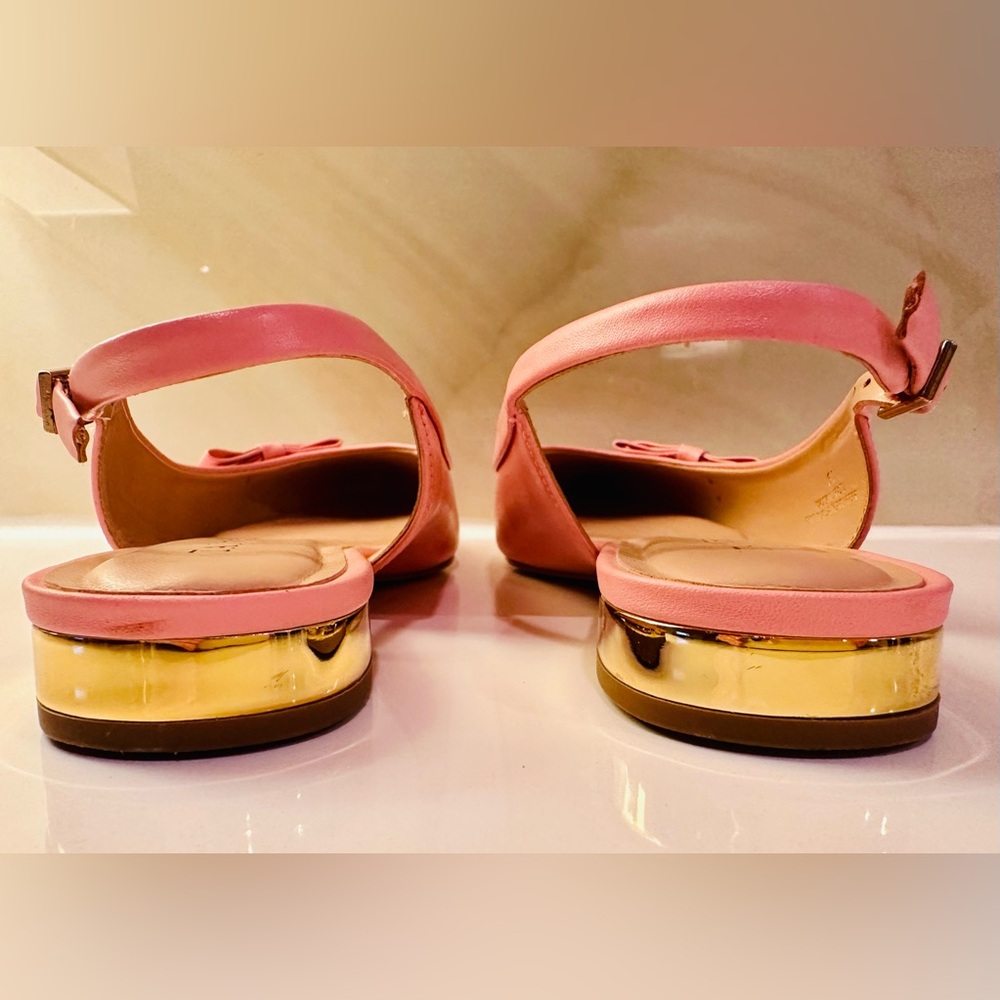 Talbots Pink Slingback Leather Shoes 6 Bow Career Party Classic Feminine Cottage - Picture 5 of 11